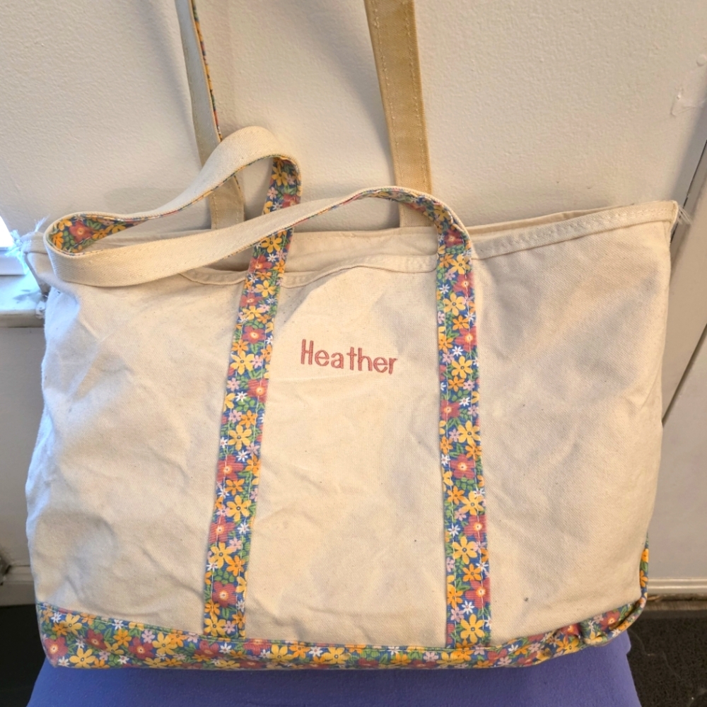 L.L. Bean Boat and Tote bag, Zip Top, Long Handle, Large, Flower Floral